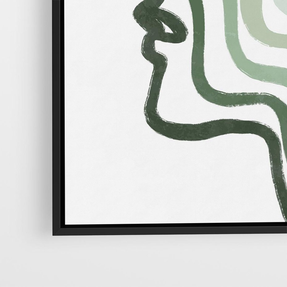 Obraz w ramie 50x50 - Zielony Profil - abstrakcja, zielony portret z profilu - rama czarna