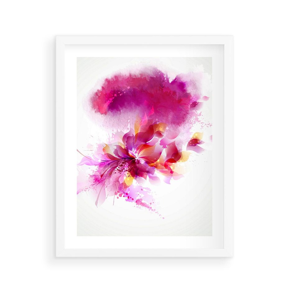 Plakat w ramie 40x50 - Kwiaty abstrakcji - abstrakcja, kwiaty - rama biała