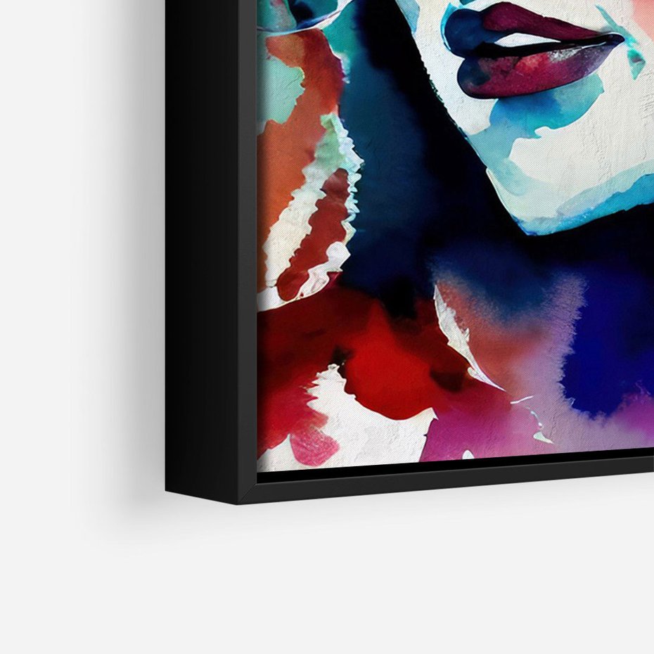 Obraz w ramie 50x70 - Abstrakcyjna ekstaza barw - abstrakcyjny portret kobiety, szkic czarną kreską - rama czarna