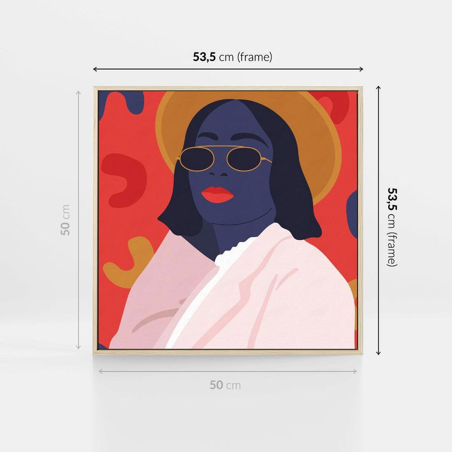 Obraz w ramie 50x50 - Kobieca Przenikliwość - nowoczesny plakat, styl retro - rama drewno