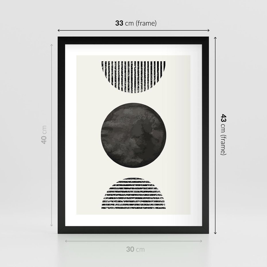 Plakat w ramie 30x40 - Tajemnicza Kompozycja - abstrakcyjne czarno białe formy, minimalizm - rama czarna