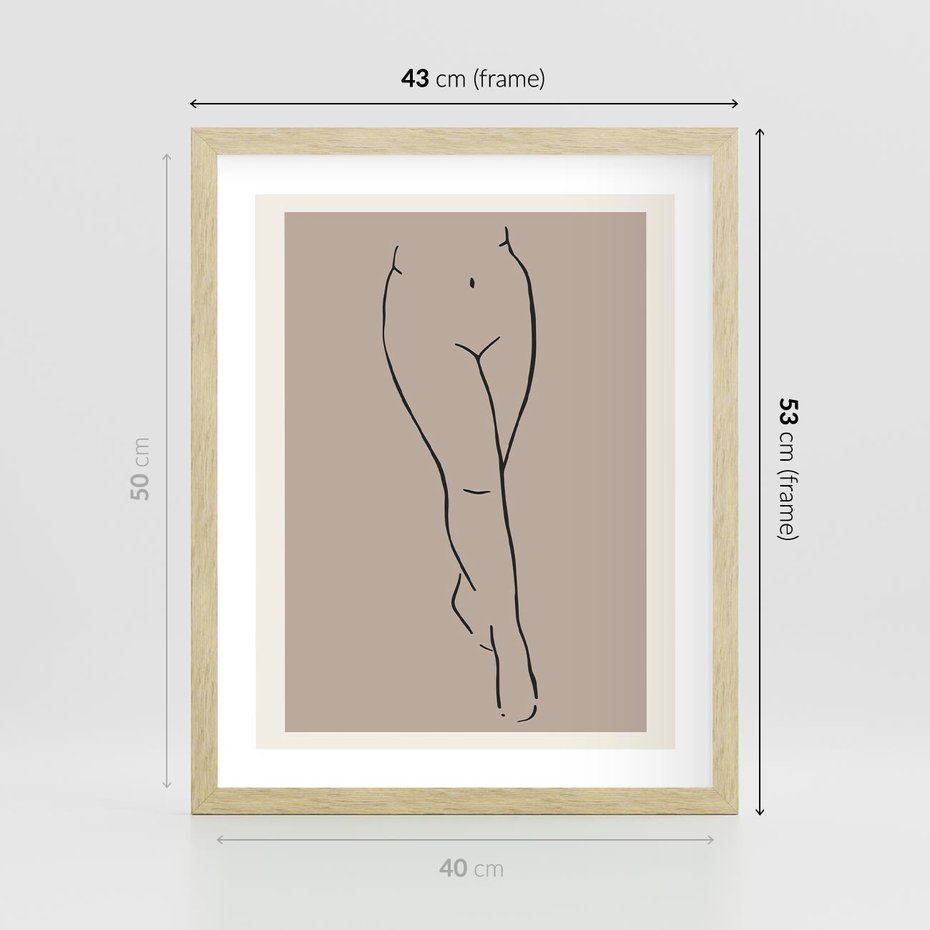 Plakat w ramie 40x50 - Intrygujące Szkice - mnimalistyczny akt kobiecy, beżowa tonacja - rama drewno