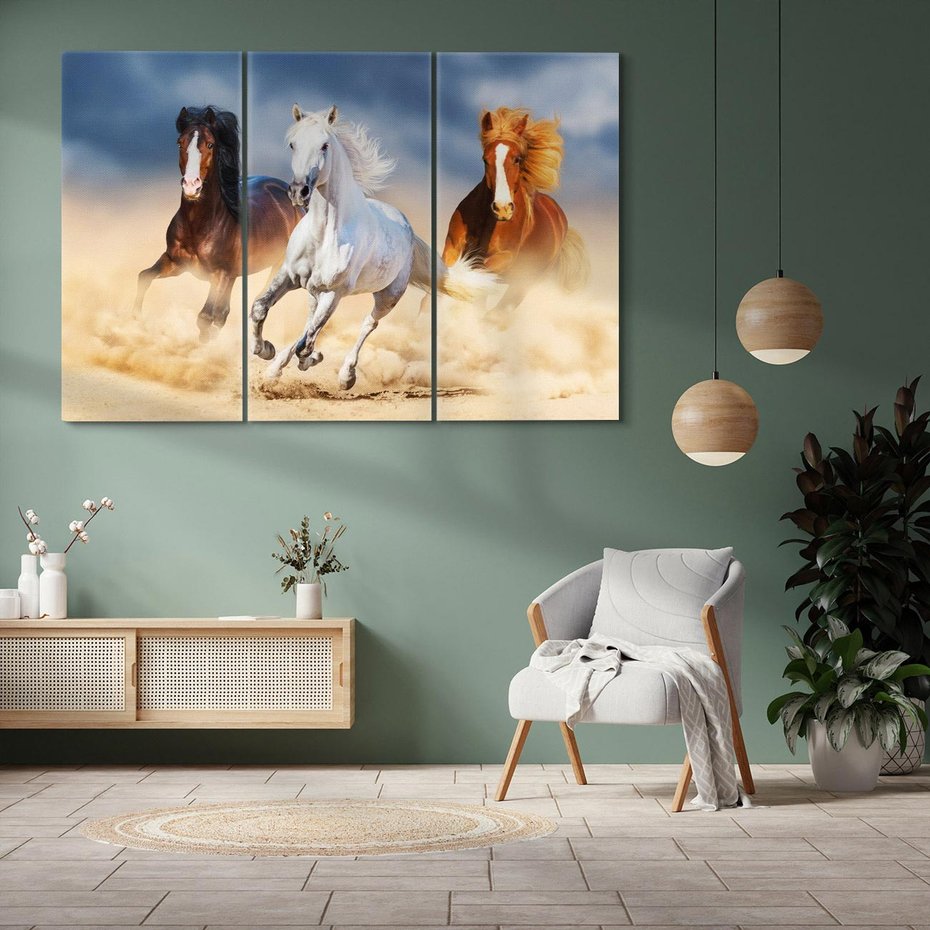 Obraz na płótnie 120x80 - Siła i elegancja - konie, galop