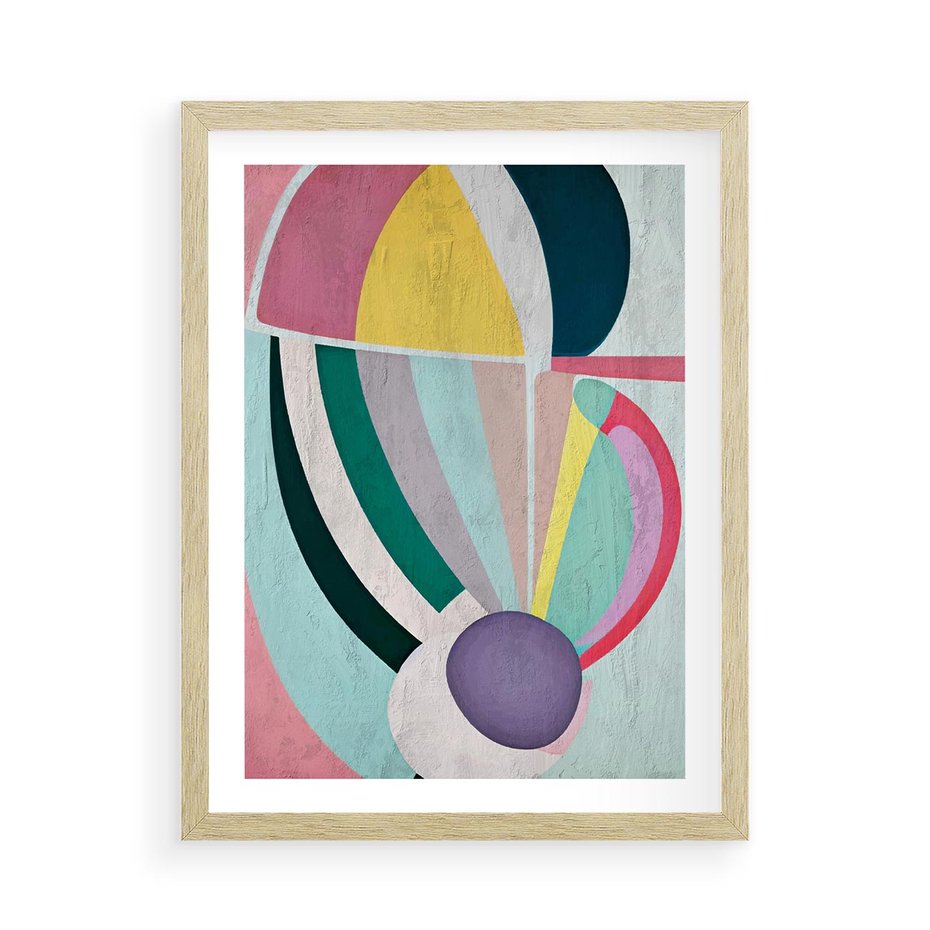 Plakat w ramie 50x70 - Podróżne Echa Przestrzeni - abstrakcyjne dziwne kształty, olejny obraz - rama drewno