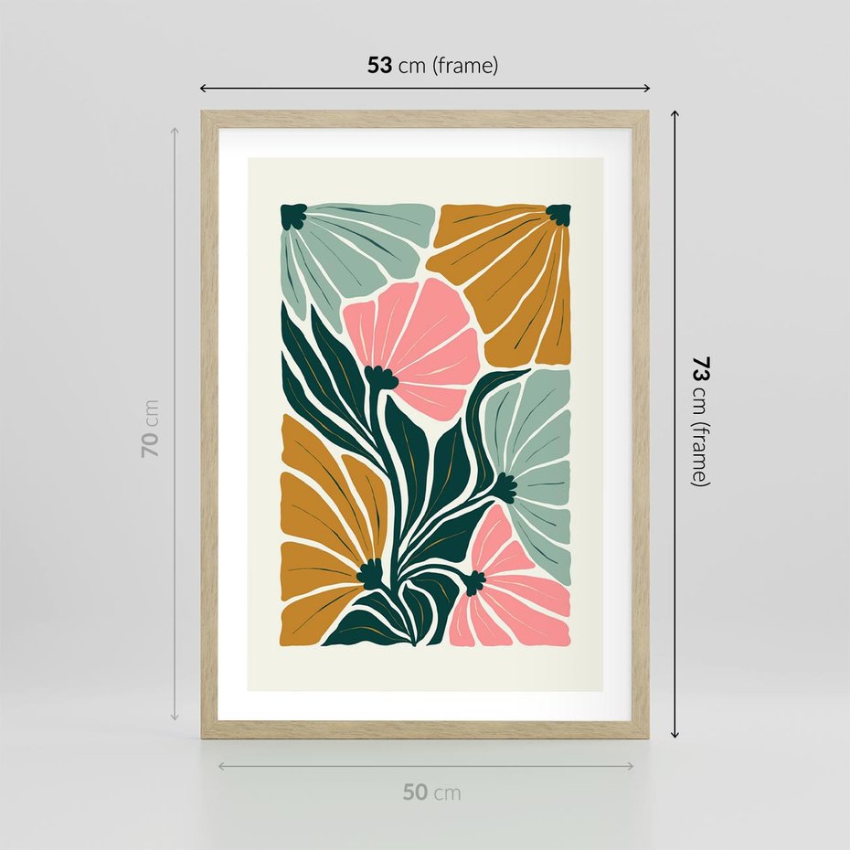Plakat w ramie 50x70 - Rozplątane Myśli - abstrakcyjna kompozycja, pastelowe kwiaty - rama drewno