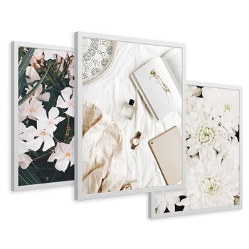 Zestaw obrazy w ramie 50x70 galeria - Kwiaty, perfumy, salon, sypialnia - rama biała