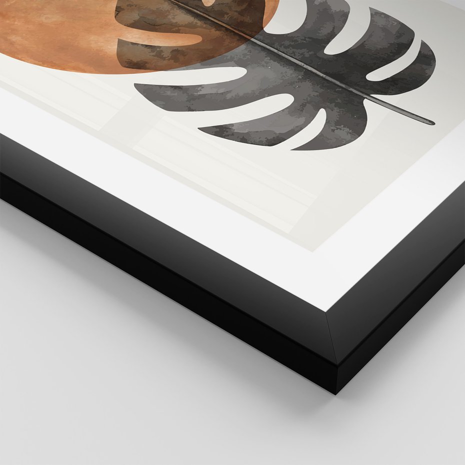 Zestaw obrazy w ramie 30x40 galeria - Monstera, boho, linie, minimalizm - rama czarna