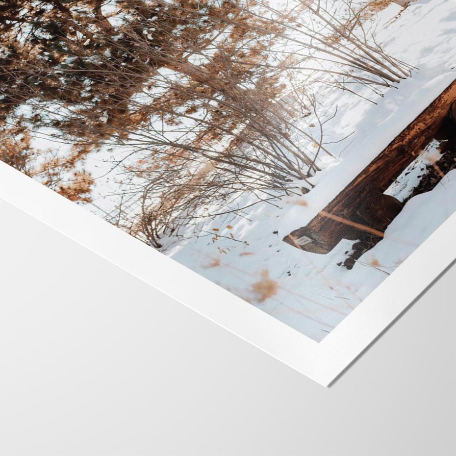 Plakat bez ramy 21x30 - Ławka Pod Śniegiem - zimowy pejzaż, ławka pod śniegiem