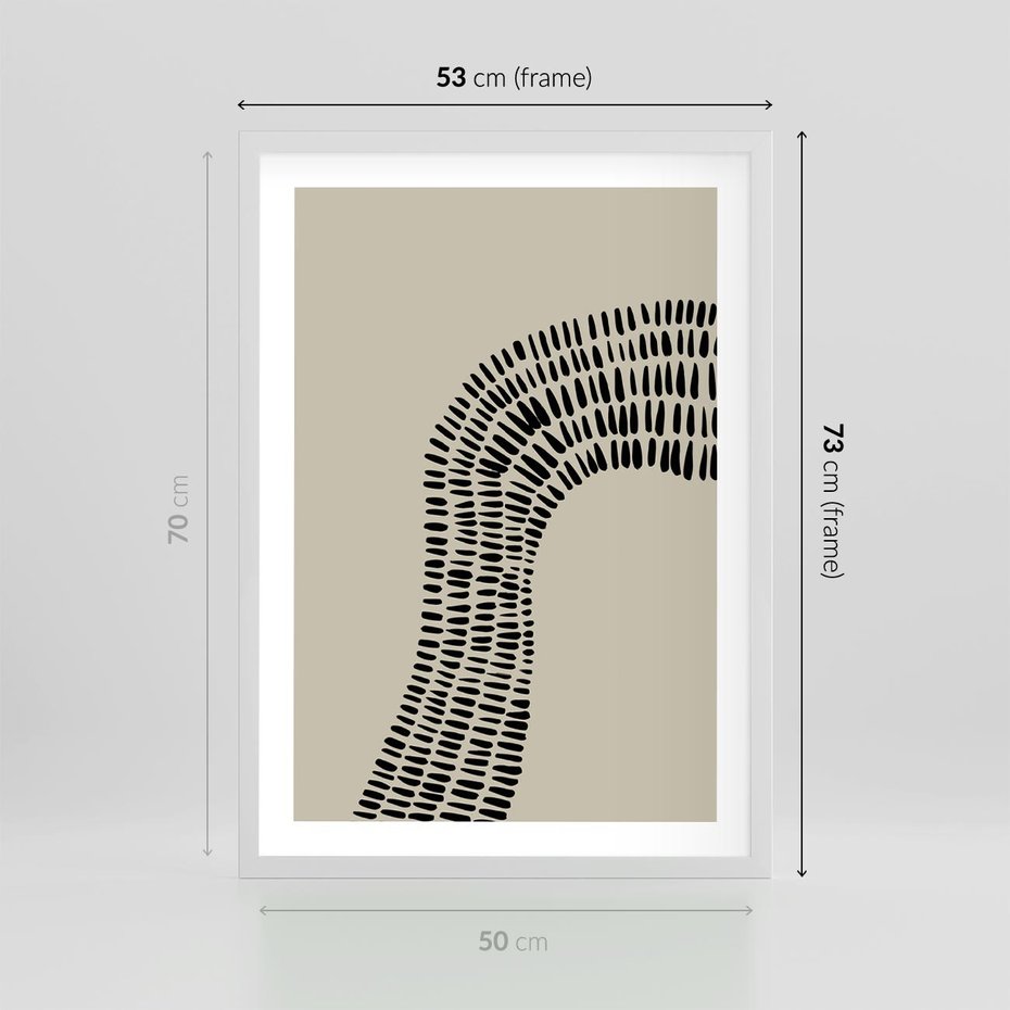 Plakat w ramie 50x70 - Migotliwa Innowacyjna Ekspresja - boho plakat, czarne kropki kreski - rama biała