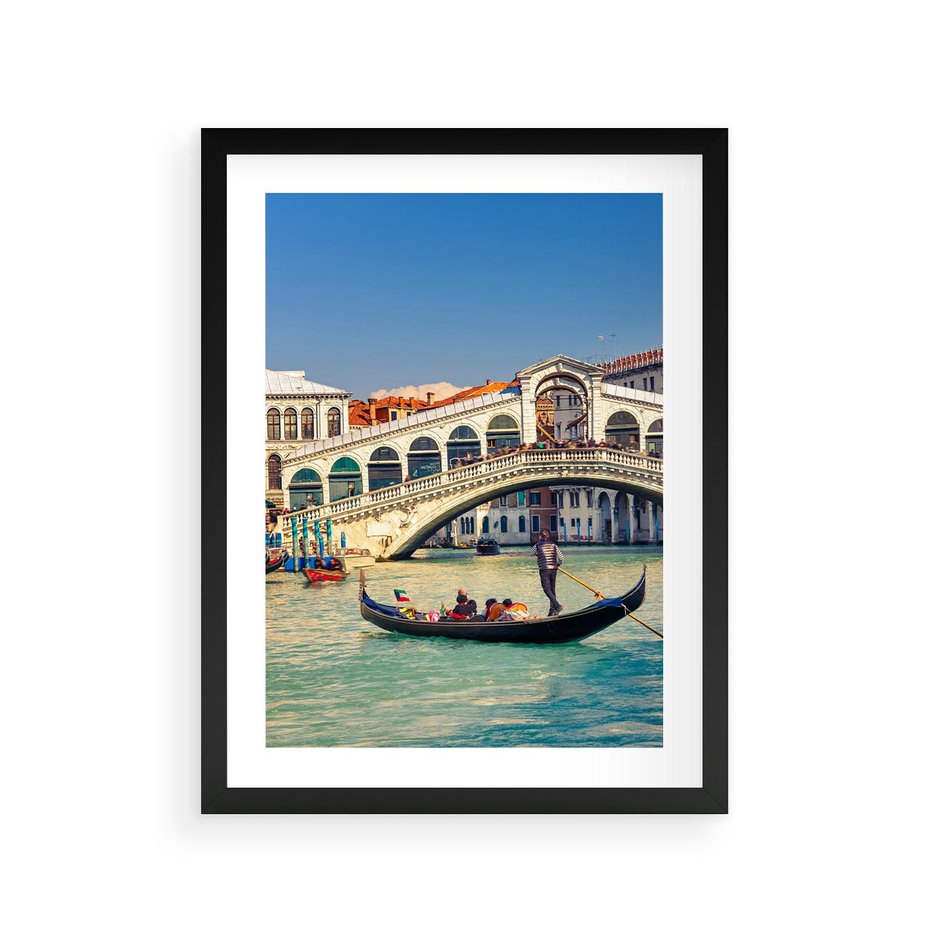 Plakat w ramie 30x40 - Romantyczna przejażdżka gondolą w Wenecji - Wenecja, gondola - rama czarna