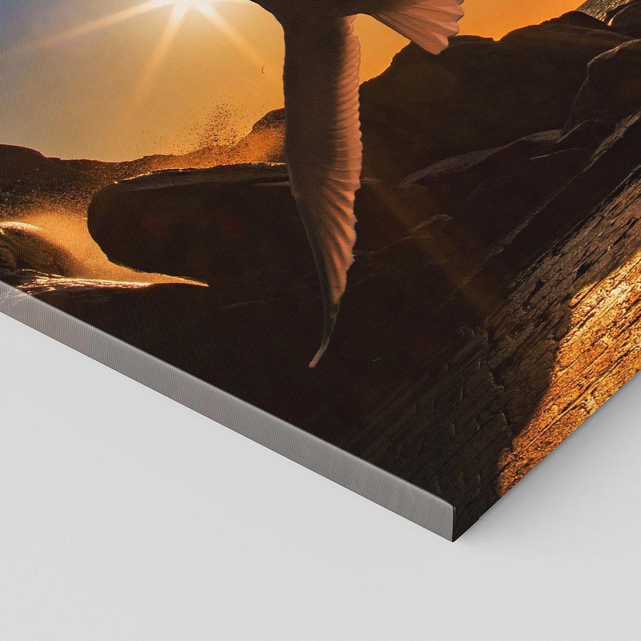 Obraz na płótnie 140x70 - Zachód słońca nad morzem z mewą - mewa, morze