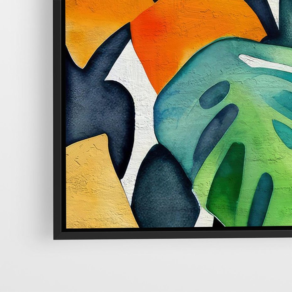 Obraz w ramie 70x50 - Tropikalne Pragnienia - akwarela, liście tropikalne - rama czarna