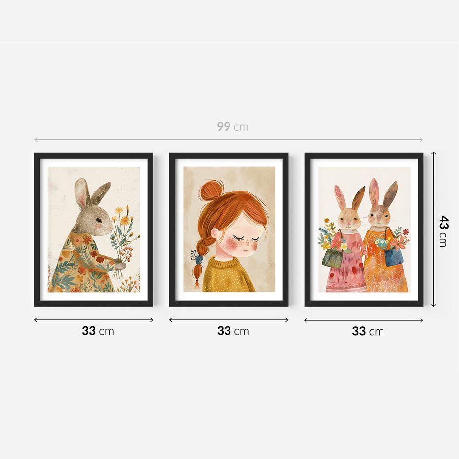 Zestaw obrazy w ramie 30x40 galeria - dla, dzieci, króliki, dziewczynka - rama czarna