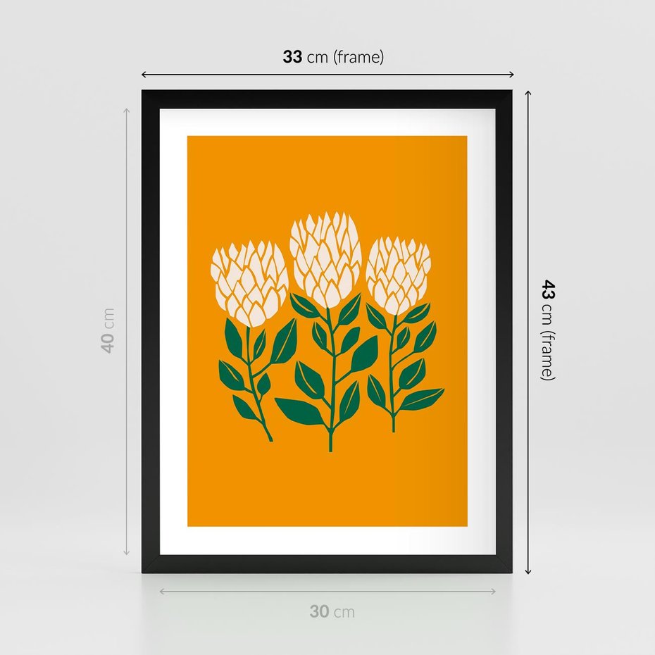 Plakat w ramie 30x40 - Kolorowe Impresje - abstrakcyjna kwiatowa kompozycja, żółte mocne tło - rama czarna