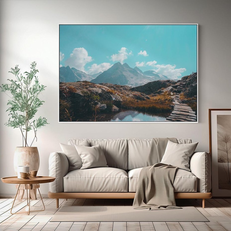 Obraz w ramie 120x80 - Inspirujący Pejzaż - ścieżka, górska - rama biała