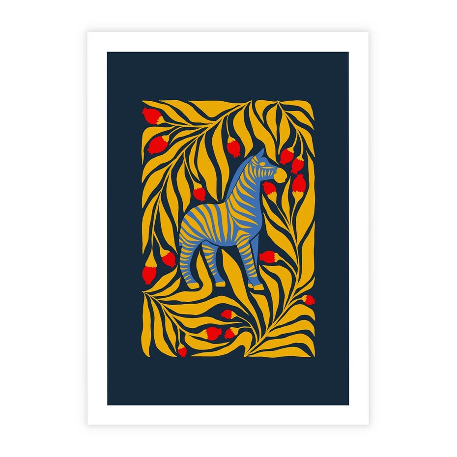 Plakat bez ramy 21x30 - Wibracje Wyobraźni - zebra, granatowe tłó