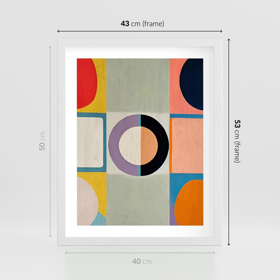 Plakat w ramie 40x50 - Taniec Kształtów Emocji - abstrakcyjne geometryczne kształty, olejny obraz - rama biała