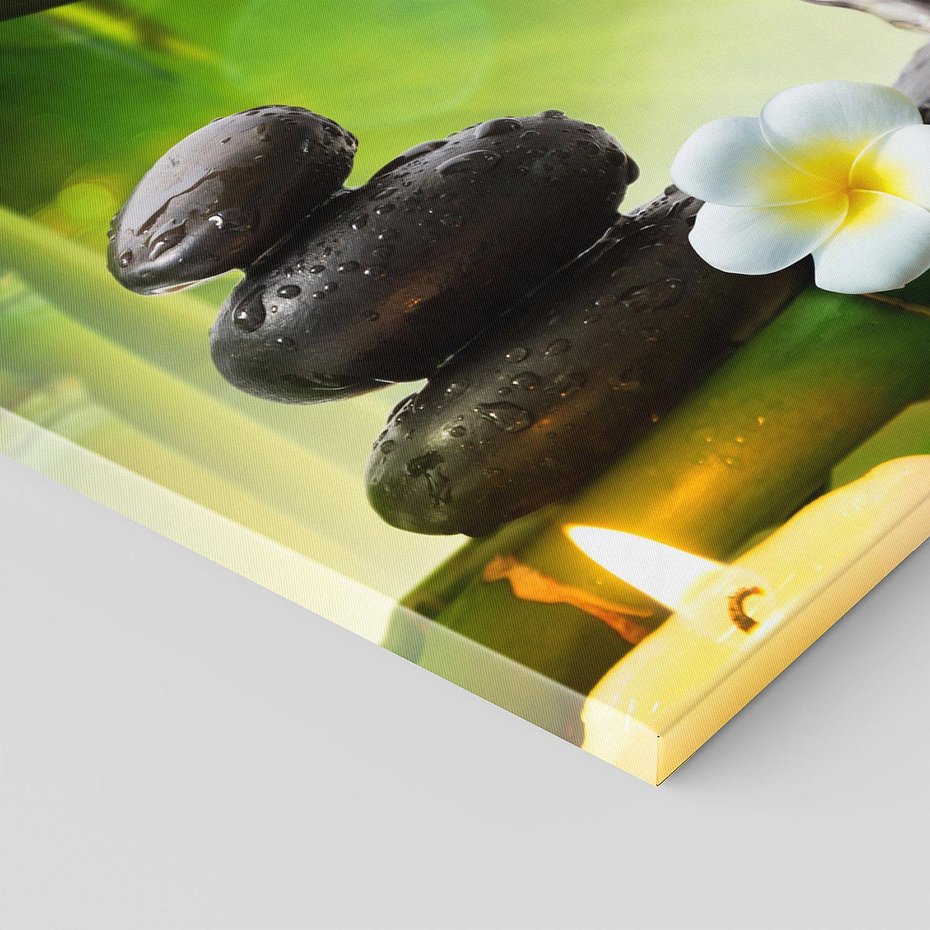 Obraz na płótnie 140x70 - Harmonia natury: Bambus, woda, kamienie - bambus, woda