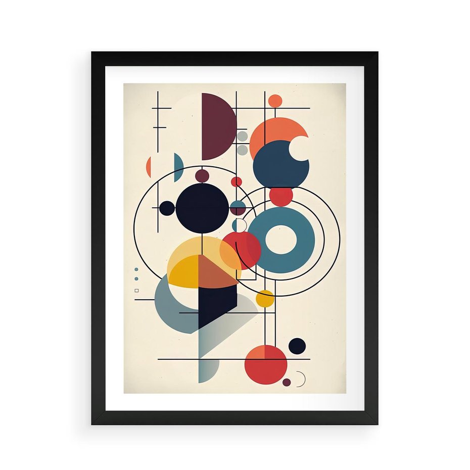 Plakat w ramie 50x70 - Rozbijające Barwne Granice - abstrakcyjna geometryczna kompozycja, koła linie - rama czarna