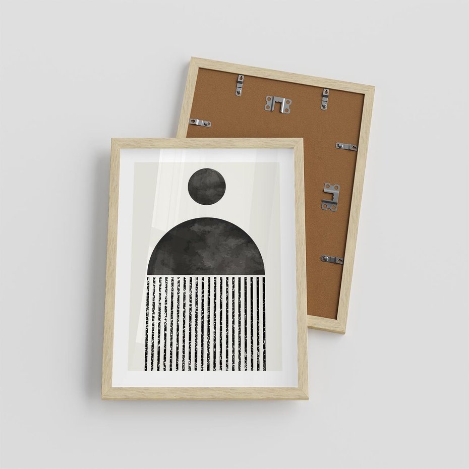 Plakat w ramie 30x40 - Księga Wibracji - abstrakcyjne czarno białe formy, minmalizm - rama drewno