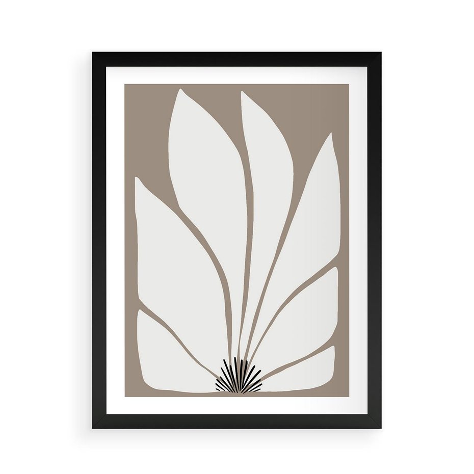 Plakat w ramie 50x70 - Ekspresyjne Kontury - abstrakcyjny kwiat, beże i brązy - rama czarna