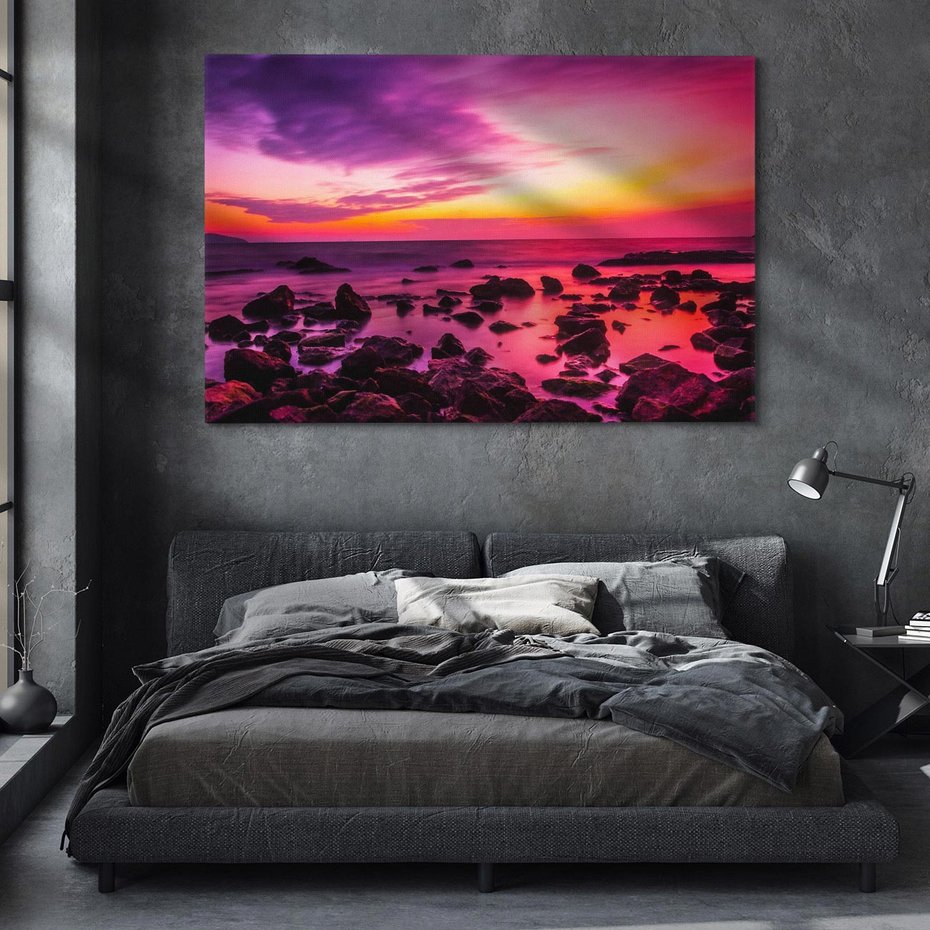 Obraz na płótnie 70x50 - Skały i plaża nad morzem - morze, plaża