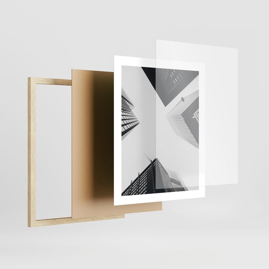 Plakat w ramie 40x50 - Nowoczesna Dynamika - perspektywa, wieżowce - rama drewno