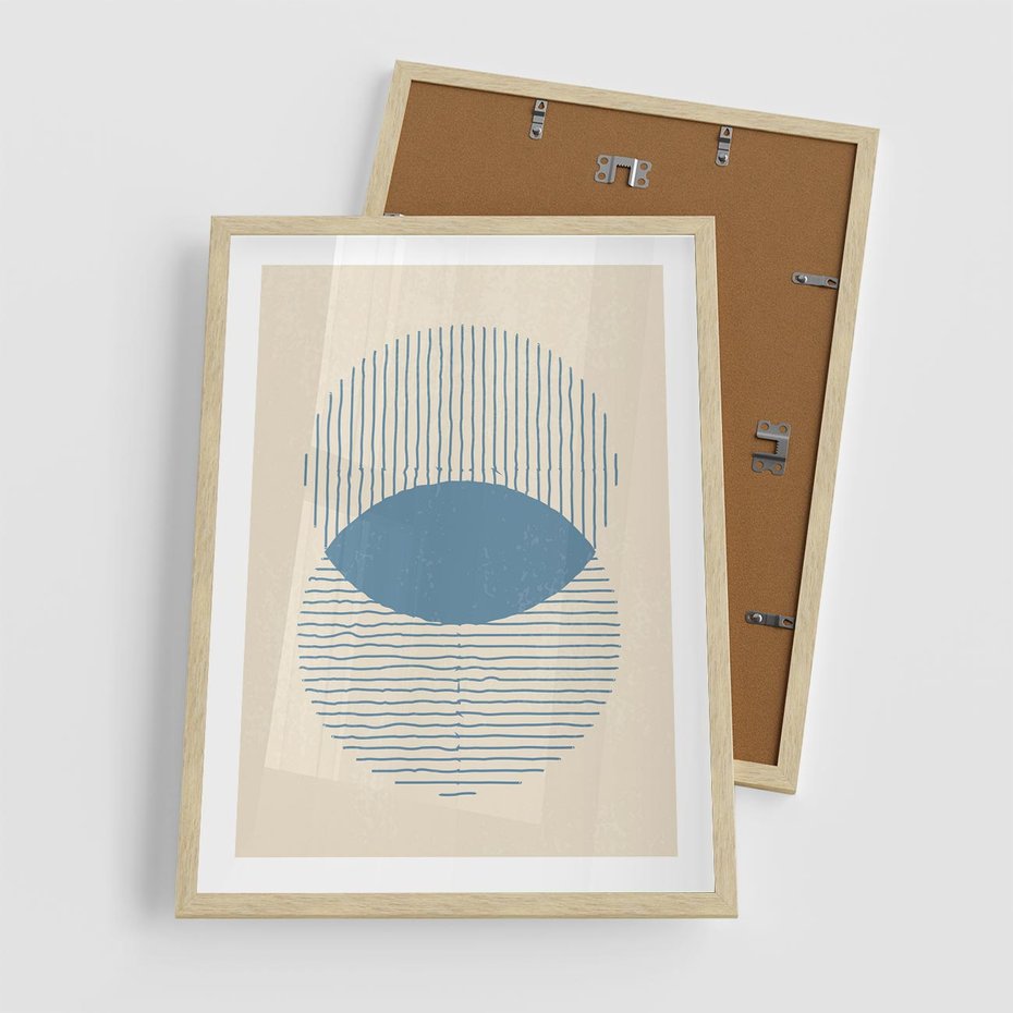 Plakat w ramie 50x70 - Wnętrza Refleksji - geometryczne kształty, koła - rama drewno