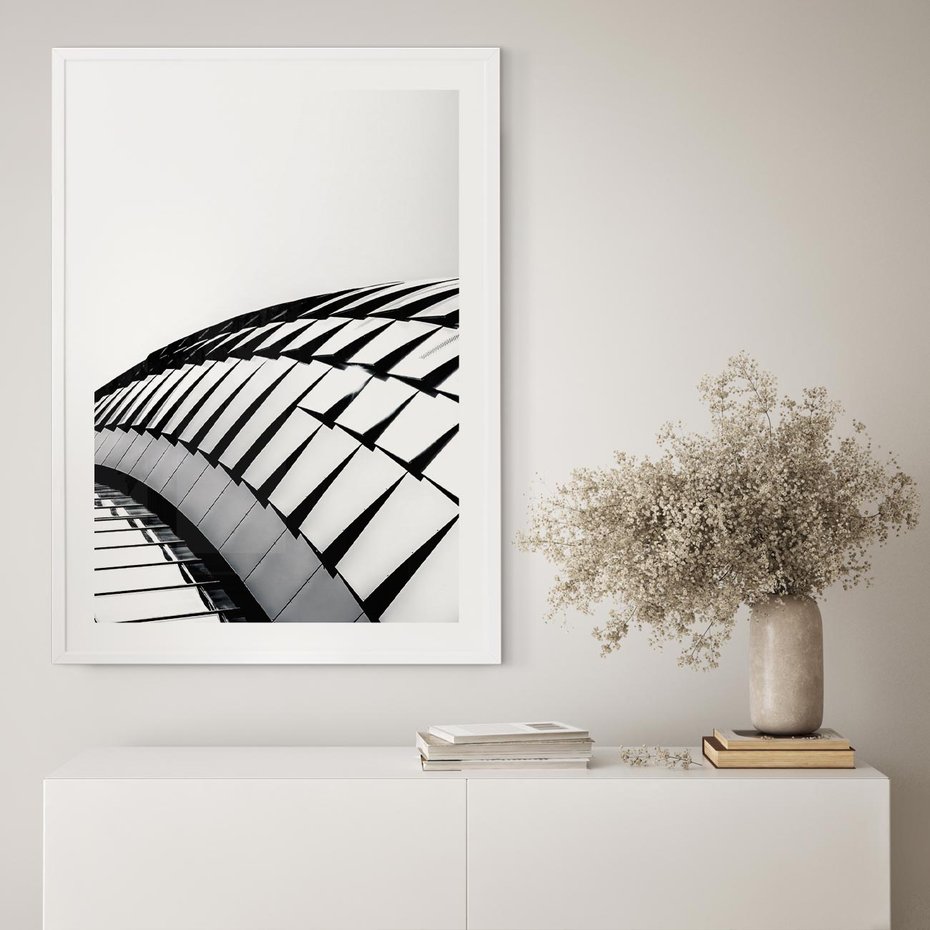 Plakat w ramie 30x40 - Dynamiczne Kształty - architektura, obłe kształty - rama biała