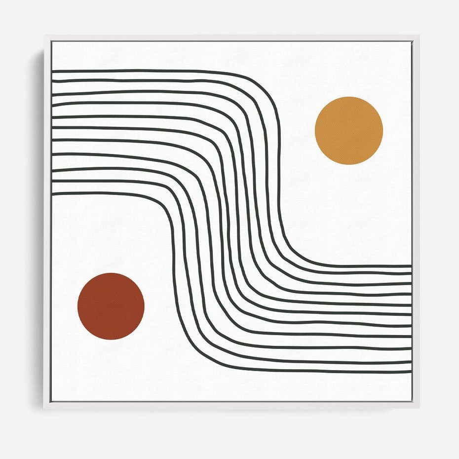 Obraz w ramie 50x50 - Kontury Harmonii - nieregularne linie, koła - rama biała