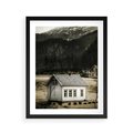 Plakat w ramie 40x50 - Ciepło i Urok Górskiego Domku - domek w górach, sepia - rama czarna