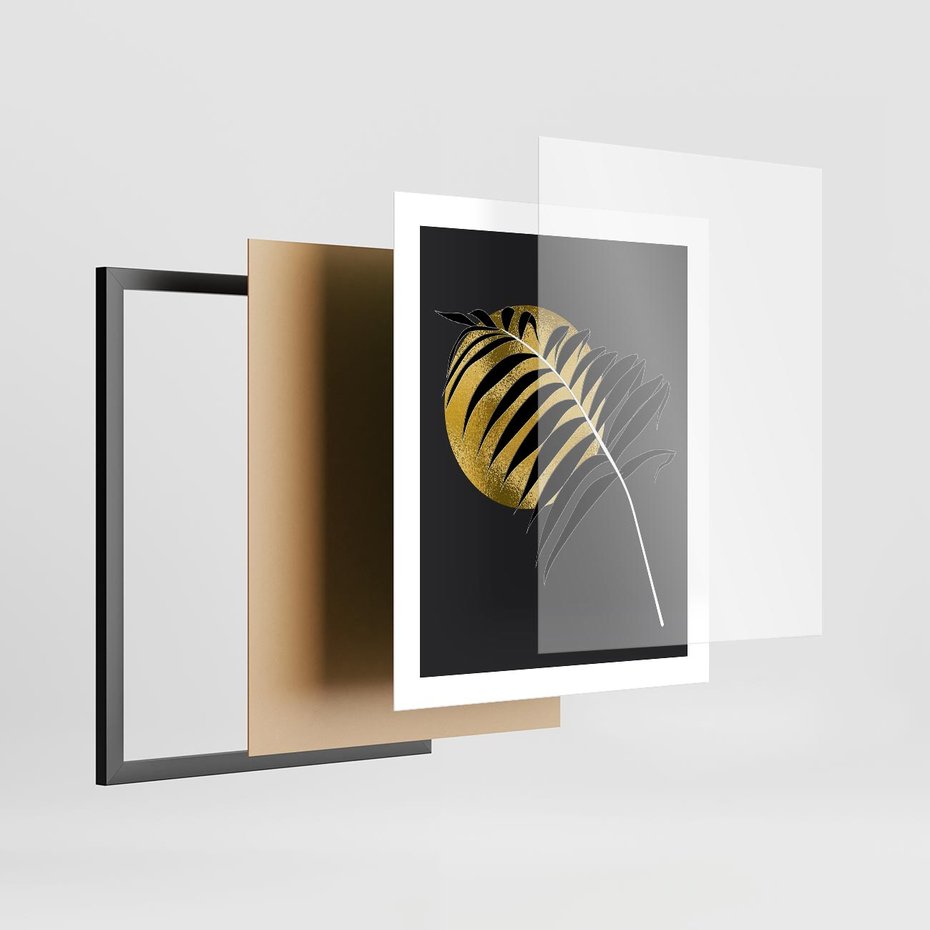 Plakat w ramie 40x50 - Egzotyczna Elegancja - palma, na czarnym tle - rama czarna