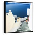 Obraz w ramie 50x50 - Malowniczy urok wyspy - Santorini, schodki - rama czarna