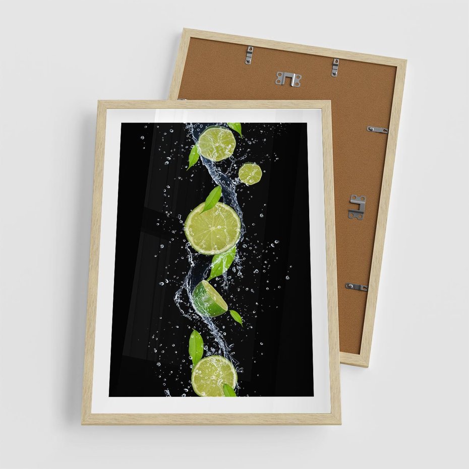 Plakat w ramie 50x70 - Świeżość Cytrusów - limonki, cytryny - rama drewno