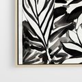 Obraz w ramie 80x80 - Czarne Liście - akwarelowy obraz, czarno biały - rama drewno