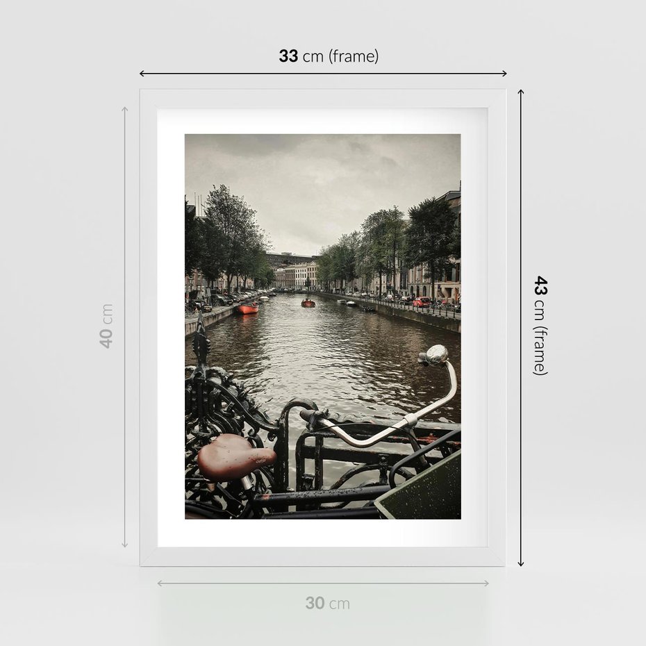 Plakat w ramie 30x40 - Miasto na Wodzie - holenderskie kanały, amsterdam - rama biała
