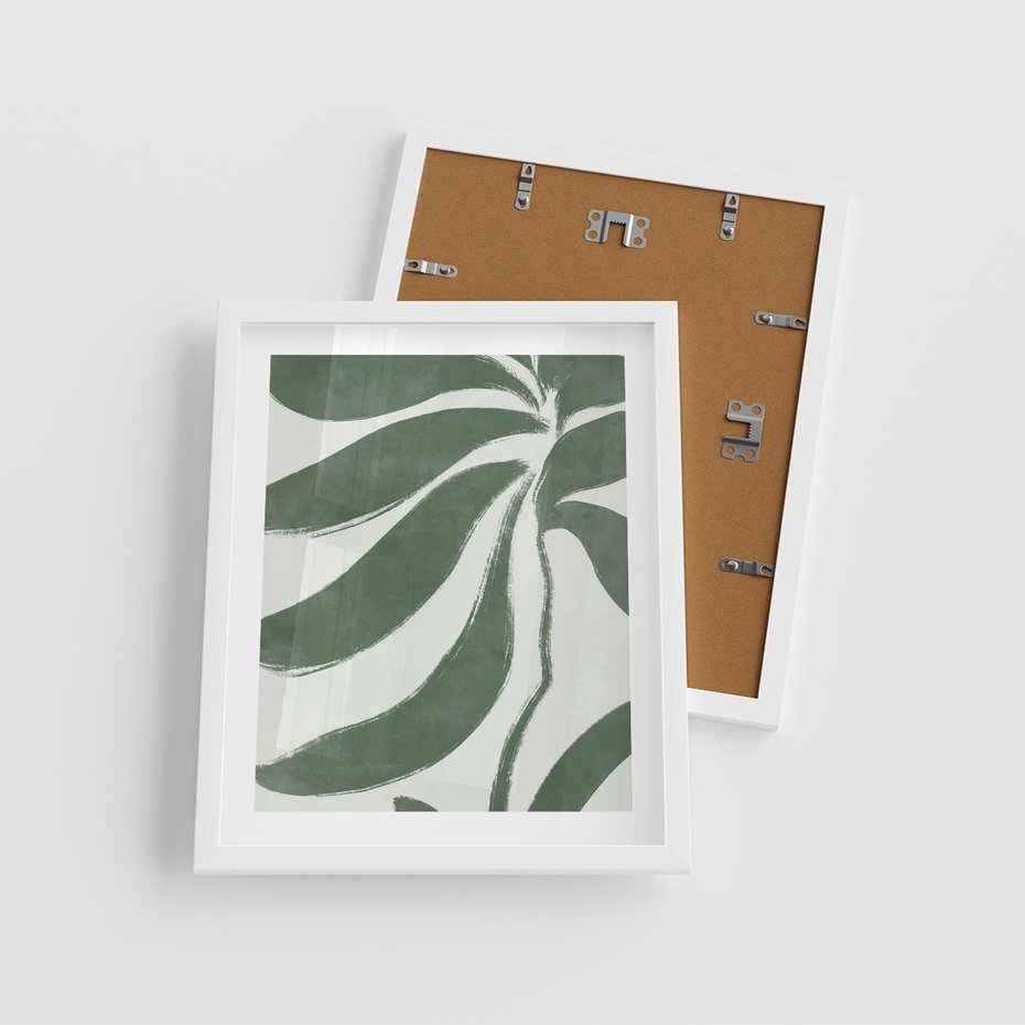 Plakat w ramie 40x50 - Zieleń Wewnętrznego Spokoju - zielony plakat, roślinne inspiracje - rama biała