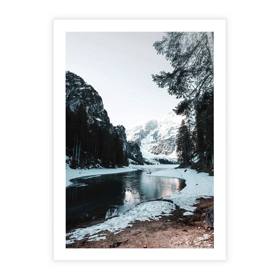 Plakat bez ramy 30x40 - Zamarznięta Rzeka - zima w górach, zamarznięta rzeka