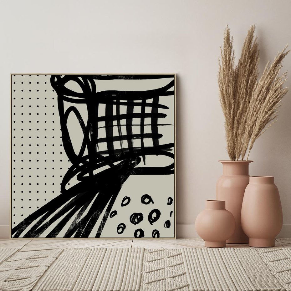 Obraz w ramie 50x50 - Złudne Kontemplacje - abstrakcyjna mroczna kompozycja, nieregularne - rama drewno