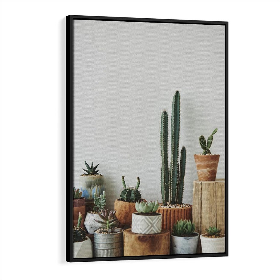 Obraz w ramie 50x70 - Naturalna Harmonia - kaktusy, liście - rama czarna