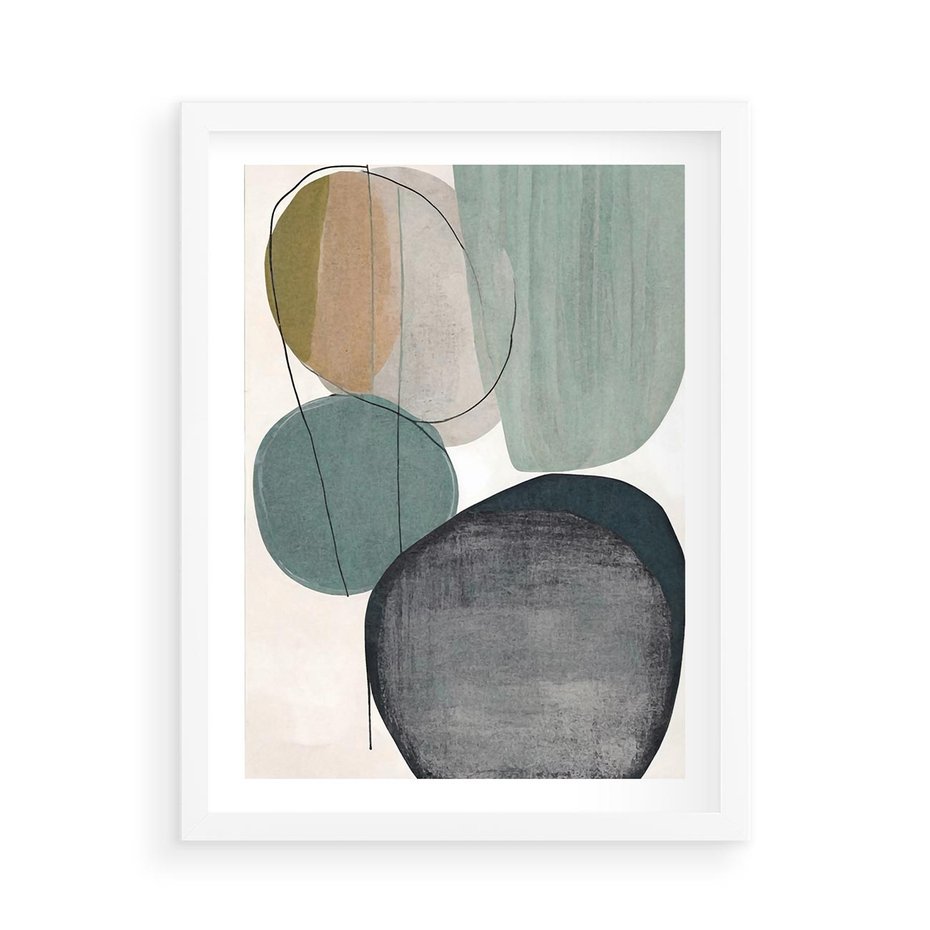 Plakat w ramie 50x70 - Plama za Plamą - abstrakcyjny obraz olejny, plamy - rama biała