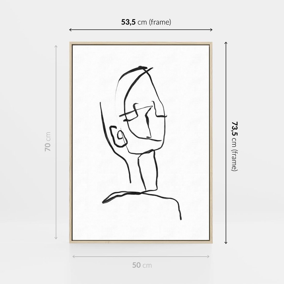 Obraz w ramie 50x70 - Migotliwe Widzenia - szkic twarzy, minimalistyczny niewyraźny - rama drewno