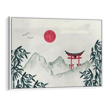 Obraz w ramie 120x80 - Słońce nad Górami - japoński krajobraz, góry - rama biała