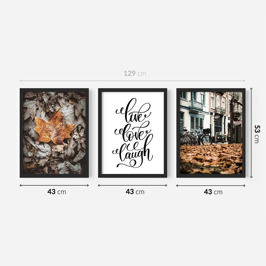 Zestaw obrazy w ramie 40x50 galeria - Jesień, rower, typografia, napis - rama czarna