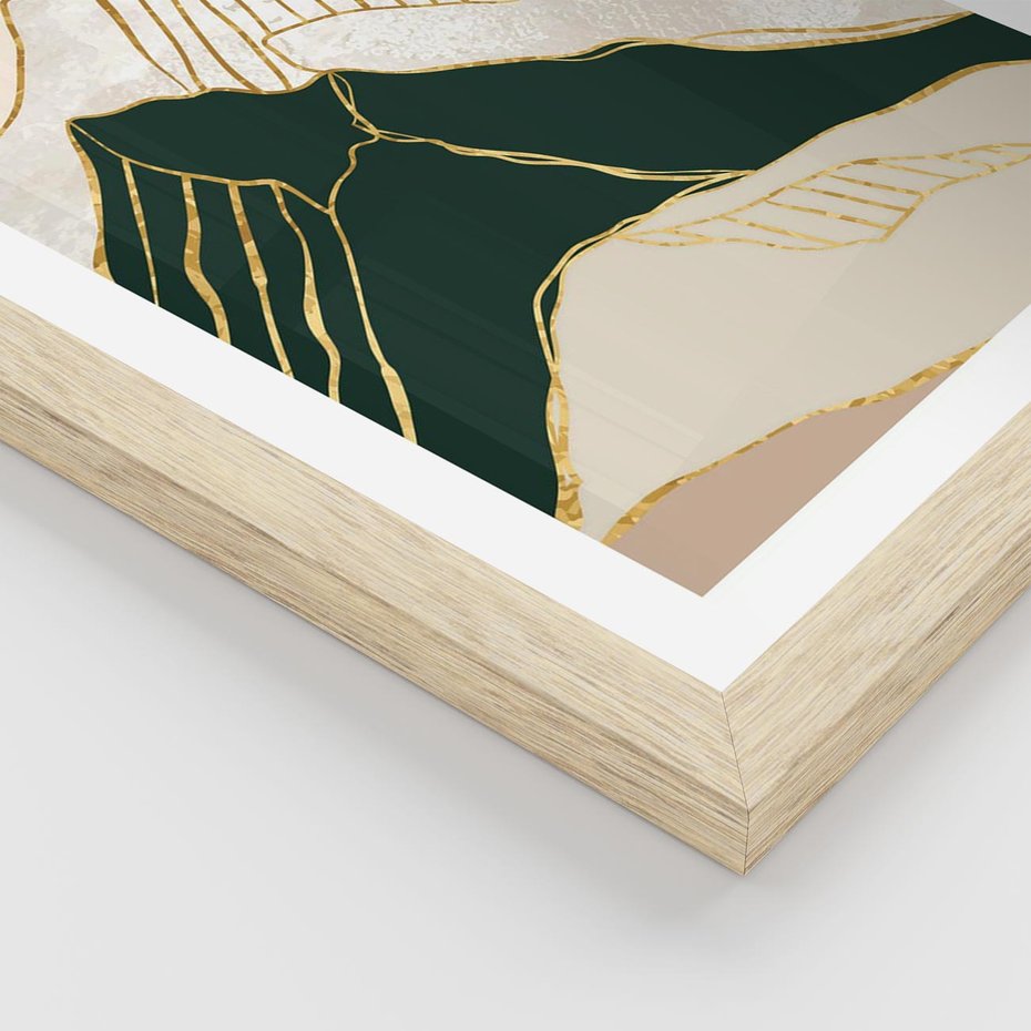 Plakat w ramie 30x40 - Minimalistyczne Góry: Złota Sztuka Natury - minimalistyczna grafika, góry - rama drewno