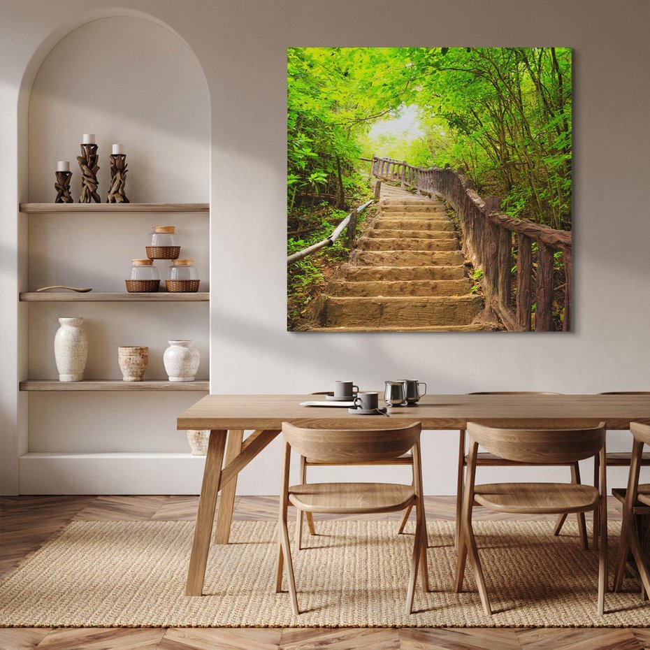 Obraz na płótnie 80x80 - Magiczne schody w lesie - schody, las