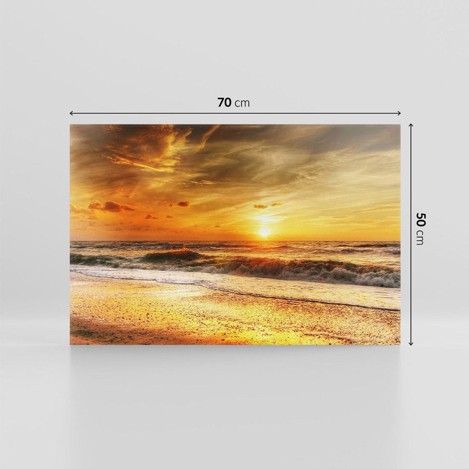 Obraz na płótnie 70x50 - Plaża Morza i Fale Zachodu Słońca - plaża, morze