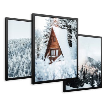 Zestaw obrazy w ramie 30x40 galeria - Zima, górski, domek, śnieg - rama czarna