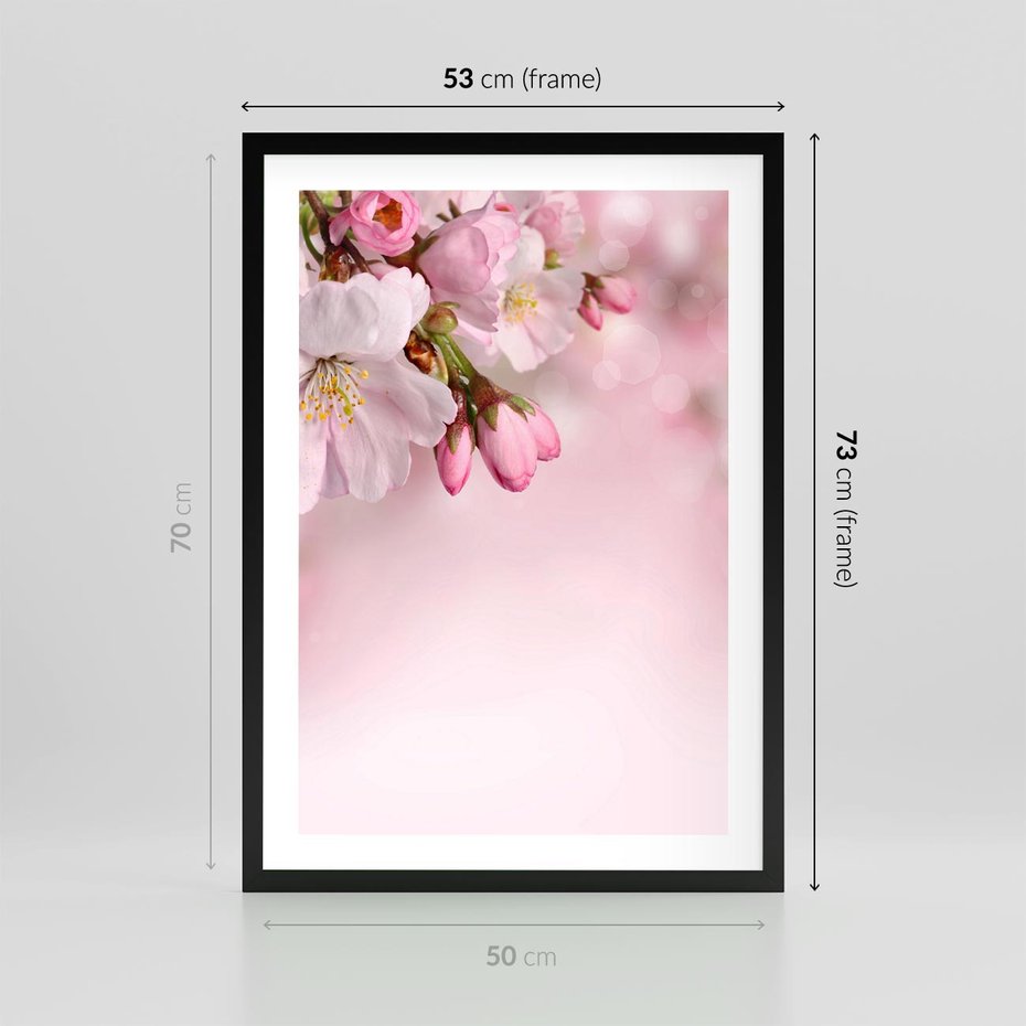 Plakat w ramie 50x70 - Kwitnąca wiśnia: delikatność natury - kwitnąca, wiśnia - rama czarna