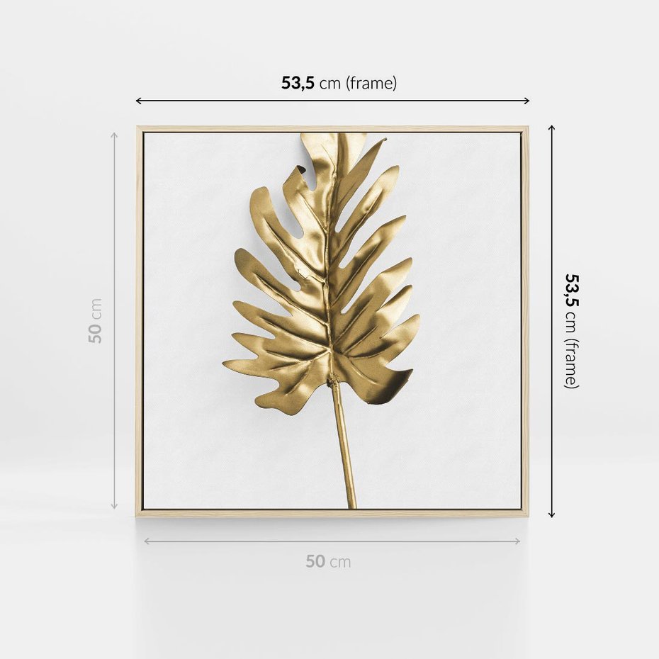 Obraz w ramie 50x50 - Ponadczasowy Urok - złote, liście - rama drewno